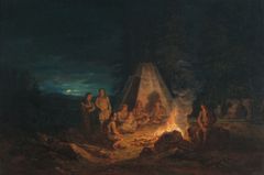 Alexander Lauréus: ”Saamelaisia nuotiolla”, 1813, öljy kankaalle, 39 ✕ 57 cm Antellin kokoelmat, Ateneumin taidemuseo / Kansallisgalleria