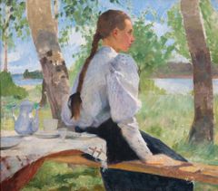 Helene Schjerfbeck: ”Nuori tyttö koivujen alla”, 1891, öljy kankaalle, 68,5 ✕ 78 cm, Villa Gyllenberg / Signe ja Ane Gyllenbergin säätiö