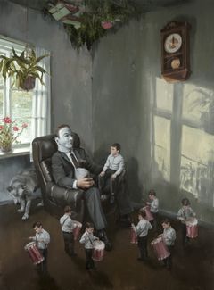 Jarmo Mäkilä:”Kaikki isäni linnut”, 2010, öljy kankaalle, 203 ✕ 151 cm, Heinon taidesäätiö