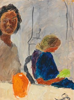 Elga Sesemann, Omakuva keltaisen ruukun kanssa, 1943, öljy pahville, 72 x 53 cm, HAM Helsingin taidemuseo