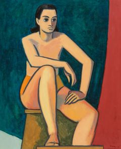 Unto Pusa, Istuva malli, 1949, öljy kankaalle, 99 x 81 cm, HAM Helsingin taidemuseo. Leonard ja Katarina Bäcksbackan kokoelma