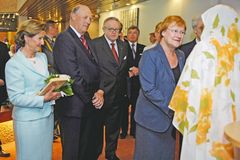Norjan kuningatar Sonja ja kuningas Harald V osallistuivat Women, Peace and Security -seminaariin Tarja Halosen ja Martti Ahtisaaren kanssa vuonna 2007
