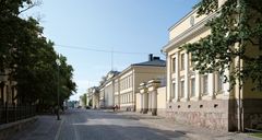 Kantonistikoulun räystäslinja muodostaa perustason, johon myöhemmin rakennetut yliopiston kirjasto ja yliopiston päärakennus kiinnittyvät monumentaalikadun yhtenäisessä kaupunkikuvassa.