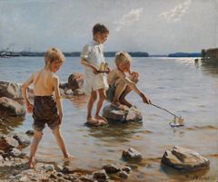Albert Edelfelt: ”Leikkiviä poikia rannalla”, 1884 öljy kankaalle, 90 × 107,5 cm Kansallisgallerian kokoelma, Ateneumin taidemuseo Ahlströmin kokoelma