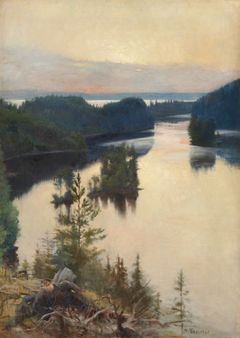 Albert Edelfelt: ”Kaukolanharju auringonlaskun aikaan”, 1889–1890 öljy kankaalle, 116,5 × 83 cm Kansallisgallerian kokoelma, Ateneumin taidemuseo