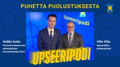 Upseeripodissa kansanedustaja, eduskunnan puolustusvaliokunnan puheenjohtaja Heikki Autto (kok.) ja Upseeriliiton puheenjohtaja Ville Viita keskustelevat Suomen puolustuksen ajankohtaisista haasteista ja kehitystarpeista.