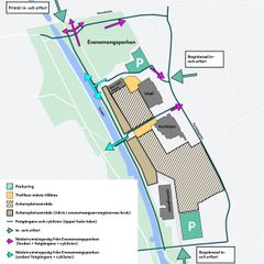 Parkering och utrymningsvägar i Evenemangsparken under byggtid