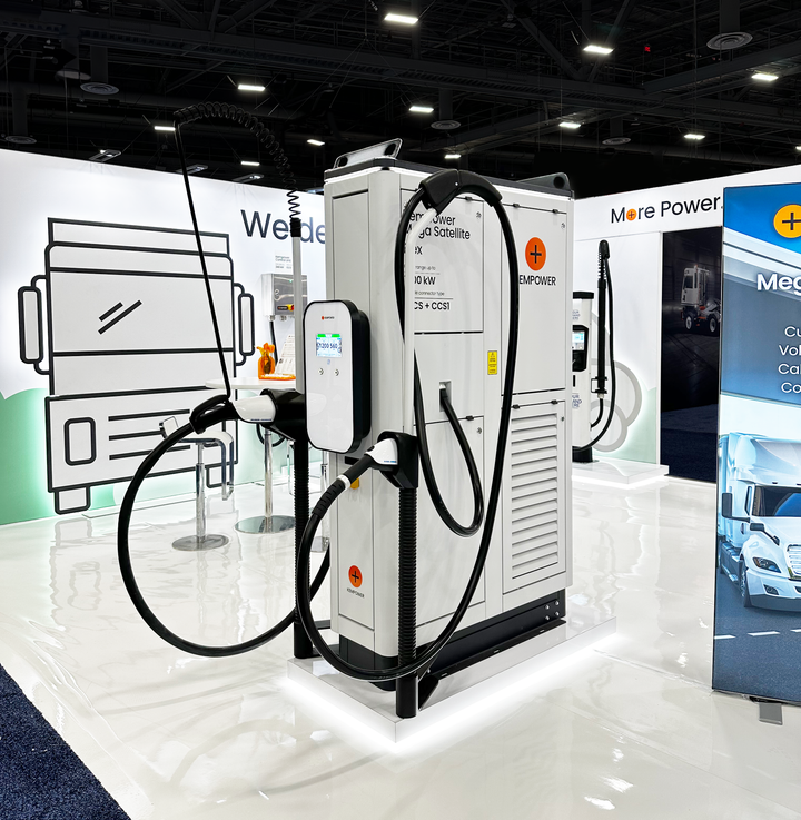 Kempower introduces the latest addition to its portfolio of high-power charging solutions, Kempower Mega Satellite Flex, at the ACT Expo in Las Vegas.