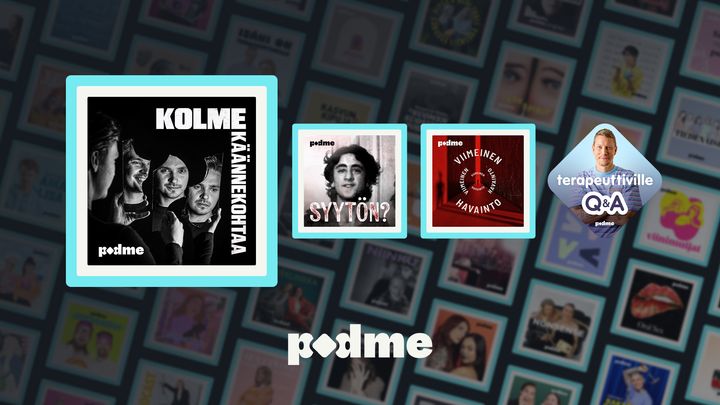 Kolme käännekohtaa, Syytön?, terapeuttiville Q&A ja Viimeinen havainto tuovat uutta kuunneltavaa Podme-palveluun huhtikuussa.