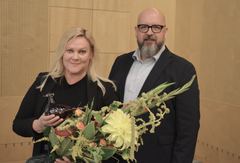 Tampere-Pirkkalan lentoaseman lentoasemapäällikkö Mari Nurminen ja Finavian lentoasemaverkoston johtaja Jani Jolkkonen.