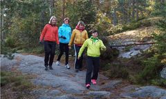 Työikäiset naiset liikkumassa luonnossa.