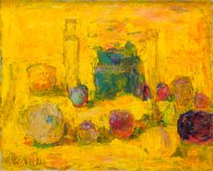 Rafael Wardi: Keltainen pullo, 1968, 53 x 66 cm,  Didrichsenin taidemuseo. Kuva: Rauno Träskelin