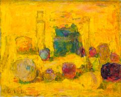 Rafael Wardi: Keltainen pullo, 1968, 53 x 66 cm, Didrichsenin taidemuseo. Kuva: Rauno Träskelin