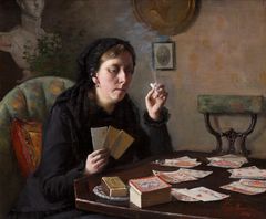 Elin Danielson-Gambogi: Balda-tädin ajanviete / Tant Baldas tidsfördriv / Aunt Balda’s Pastime, 1886. Öljy kankaalle / olja på duk / oil on canvas, 45 × 54 cm. Yksityiskokoelma / privatsamling / private collection