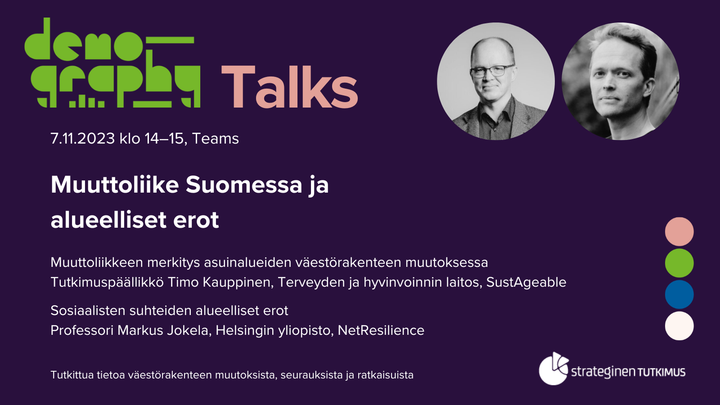 Demography Talks -ohjelma ja puhujien kasvokuvat