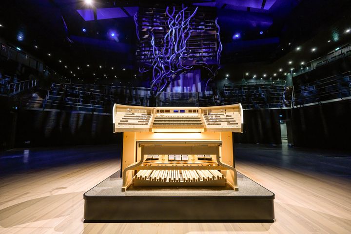 Itävaltalaisen urkurakentamo Riegerin käsityönä valmistamat omakotitalon korkuiset Musiikkitalon urut on suunniteltu tulevaisuuden instrumentiksi, eikä niitä ole sidottu mihinkään tiettyyn aikakauteen, tyylisuuntaan tai genreen. Kuva: Sakari Röyskö