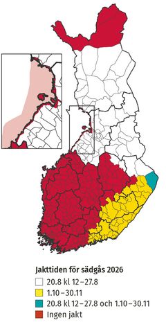 Jakttid för sädgås 2026, karta