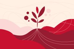 Graafinen kuvituskuva, jossa punainen taimi beigellä taustalla.