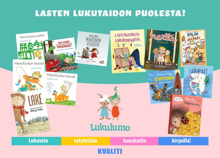 Valikoima Kvalitin lastenkirjoja löytyy nyt digitaalisesta Lukulumo-palvelusta.