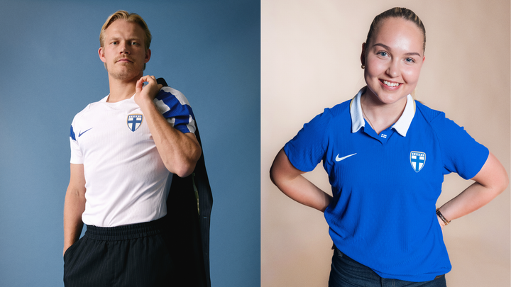 Joel Pohjanpalo kotipaidassa ja Oona Sevenius vieraspaidassa.