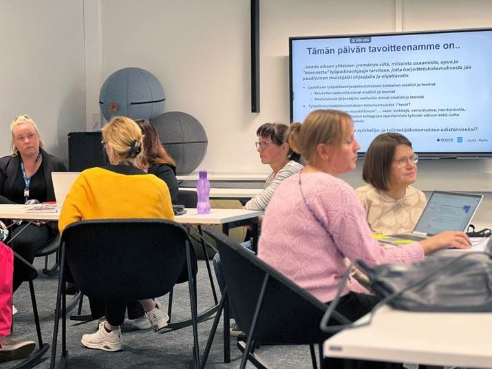 Kehittämistyö käynnistyi työpajalla, jossa hyvinvointialueen ja oppilaitosten kehittämis-, ohjaus- ja koulutusasiantuntijat muotoilivat ensimmäiset konkreettiset ehdotukset uuden tukimallin rakenteiksi ja sisällöiksi. Työpajasta nousi esiin neljä teemaa, jotka suuntaavat jatkotyötä. Kuva:Hyria