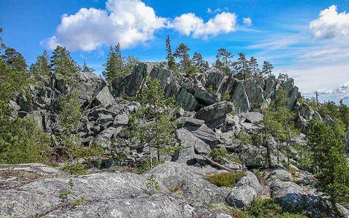 Skivformad kvartsitbergart i Luppovaara, Tervola, sydvästra Lappland.