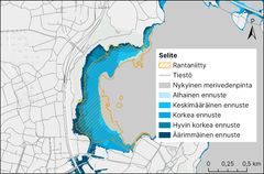 Merenrantaniitty Espoon Laajalahdella on vaarassa jäädä kokonaan veden alle vuoteen 2100 mennessä, kun merenpinta nousee. Tässä tapauksessa tiet ja muu kaupunki-infrastruktuuri estävät niityn siirtymisen sisämaahan päin.
