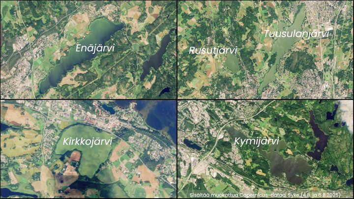 Satelliittikuva: Enajärvi, Rusutjärvi, Tuusulanjärvi, Kirkkojärvi, Kymijärvi