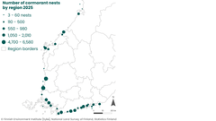 Regional numbers of cormorant nests (pcs.) 2025.