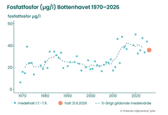 Fosfatfosforhalten i det bottennära vattnet i södra Bottenhavet ökade betydligt under 2010-talet, men under de senaste åren har trenden planat ut.