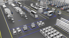 En 3D-bild av fabriken som visar två elektronikproduktionslinjer och utrustning enligt Scanfils koncept Dream Factory.