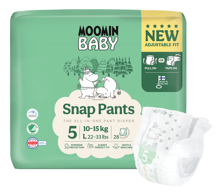 Uusi Moomin Baby Snap Pants on avattava ja suljettava housuvaippa