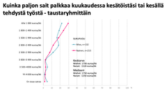 Kuinka paljon nuoret aikuiset saivat palkkaa kuukaudessa kesätöistä tai kesällä tehdystä työstä?