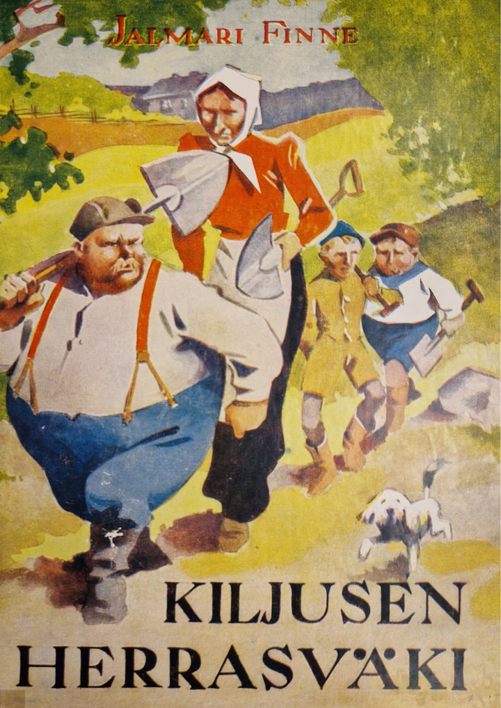 Jalmari Finnen kirjoittama ja R. Rindellin kuvittama kirja Kiljusen herrasväki (Otava 1934).