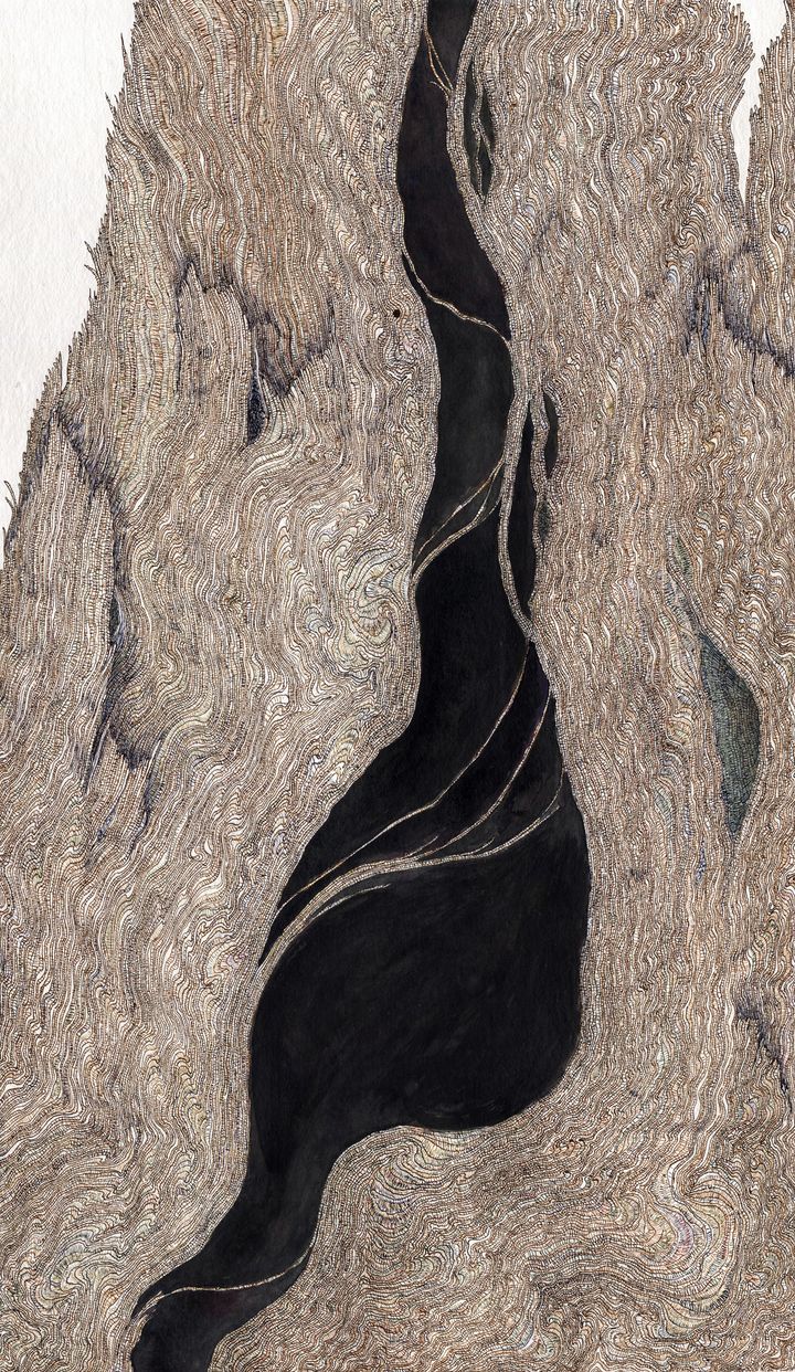 Seppo Alanissi, Sulkeutuva portti, 2024, tussi ja vesiväri paperille, 54,5 x 32 cm