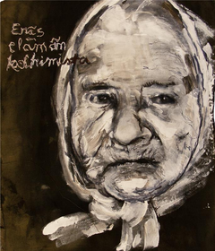 Leena Vainio, Eräs, 2025, sekatekniikka lakanalle, 20x30cm.