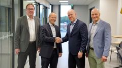 I bild från vänster: Mats Sundell CTO Mirka, Stefan Sjöberg CEO Mirka, Juha Elo Senior Vice President Industrial Energy Solutions Adven, Jani Moisanen Key Account Manager Adven. Bild: Mirka