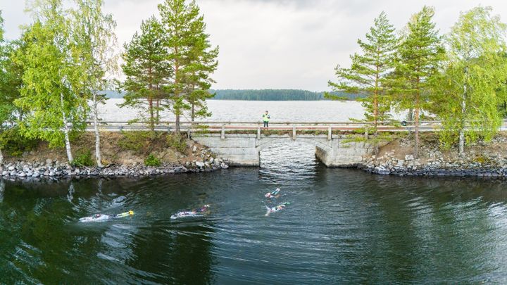 Uimarit alittavat vuosisadan tieksi Suomessa valitun Punkaharjun Harjutien ja kulkevat juoksuosuuksilla samaa tietä pitkin.