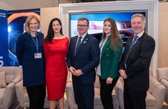 Tuuli Kaskinen, CEO at Climate Leadership Coalition, Melissa Schoeb, Chief Corporate Affairs Officer at Nokia, Finland’s Prime Minister Petteri Orpo, Heidi Peltonen, Vice President Sustainability at Outokumpu, & Severi Keinälä, Director, COP28 Finland Pavilion at Business Finland