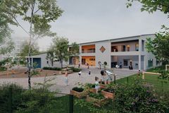 Havainnekuva Vantaan kaupungille rakennettavasta Sammakkolammen hirsipäiväkodista