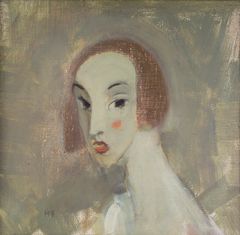 Helene Schjerfbeck, Elegantti nainen (Dora), n. 1928, öljy kankaalle, 37,5 x 38,5 cm, Signe ja Ane Gyllenbergin säätiön kokoelma. Valokuva: Matias Uusikylä.