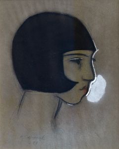 Helene Schjerfbeck: Tytön profiili, 1928, lyijykynä, hiili ja guassi paperille, 36 x 29 cm, Reitzin säätiön kokoelmat. Kuva: Matias Uusikylä / Reitzin säätiön kokoelmat.