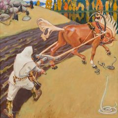 Akseli Gallen-Kallela (1865–1931), Ilmarinen kyntää kyisen pellon, 1916, öljy kankaalle, Sampo Group. Kuva: Rauno Träskelin / Sampo Group.