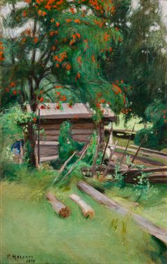 Pekka Halonen (1865–1933), Maalaistalon ulkopihamaisema, 1898, öljy kankaalle, Sampo Group. Kuva: Rauno Träskelin / Sampo Group.