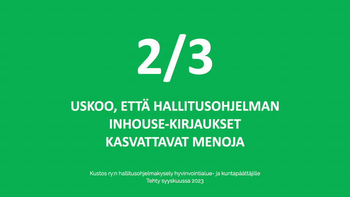 Teksti: 2/3 päättäjävastaajista uskoo, että hallitusohjelman inhouse-kirjaukset kasvattavat menoja.