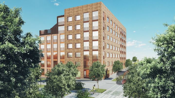 Havainnekuva kohteesta Tehdaskartanonkadulta.