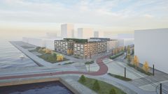 Havainnekuva. Kohteiden vieressä kulkee uusi Finkensilta, joka yhdistää alueen Korkeasaareen.