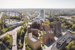 Havainnekuva alueesta. Espoon Luhtavilla kuvassa korttelin oikeassa alareunassa.