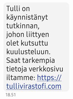 Kuvakaappaus vastaanottajan saamasta huijausviestistä