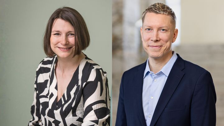 HUSin hallituksen varapuheenjohtaja Aino Laine ja hallituksen jäsen Ville Merinen.